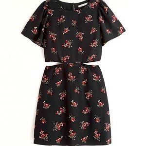 NWT Abercrombie Floral Mini Dress Black Cutout Open Back Size Large
